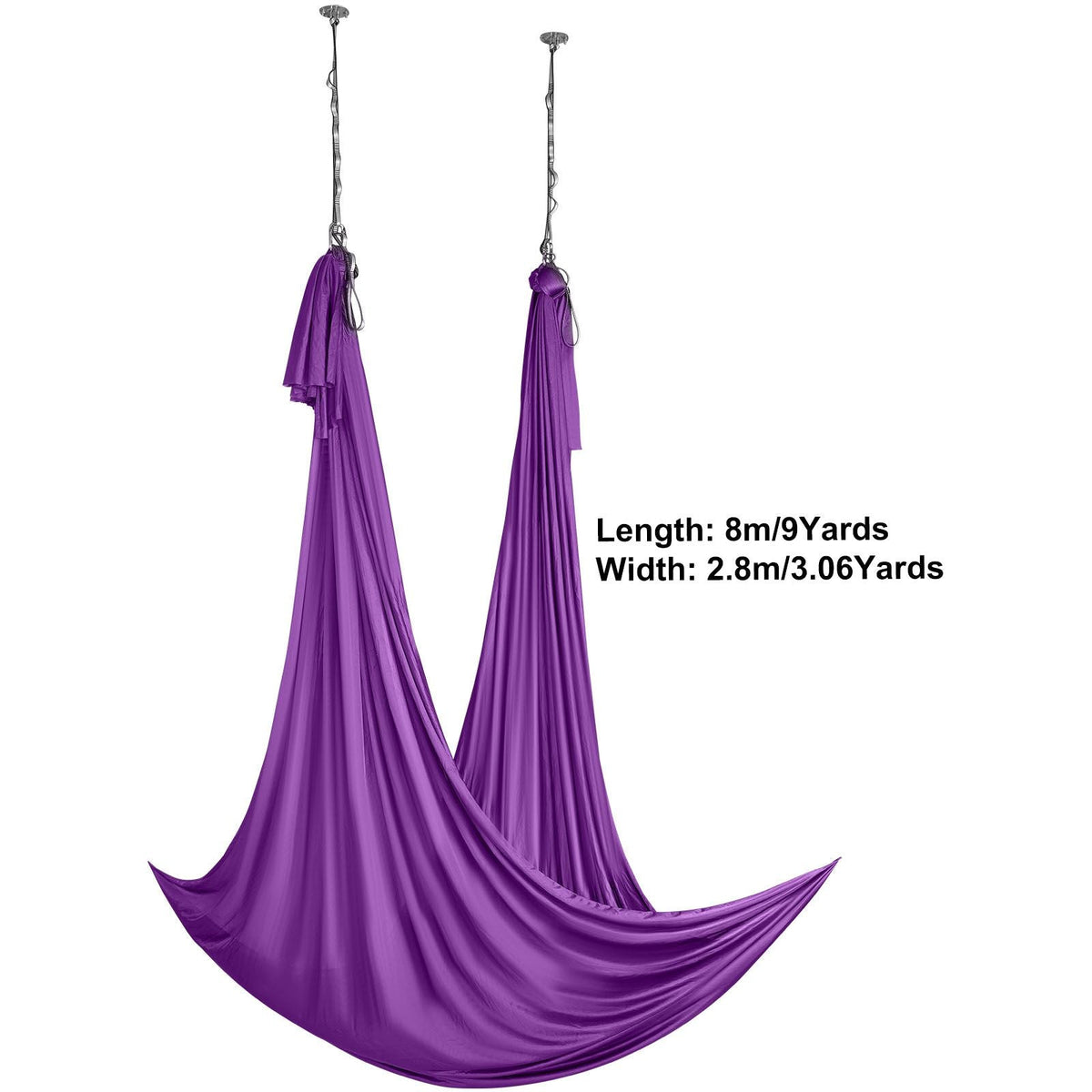 Aerial Silk & Yoga Swing, 8.7 Yards, Aerial Yoga Hammock Kit with 100gsm Nylon Fabric, Full Rigging Hardware & Easy Set-up Guide, Antigravity Flying for All Levels Fitness Bodybuilding, Purple