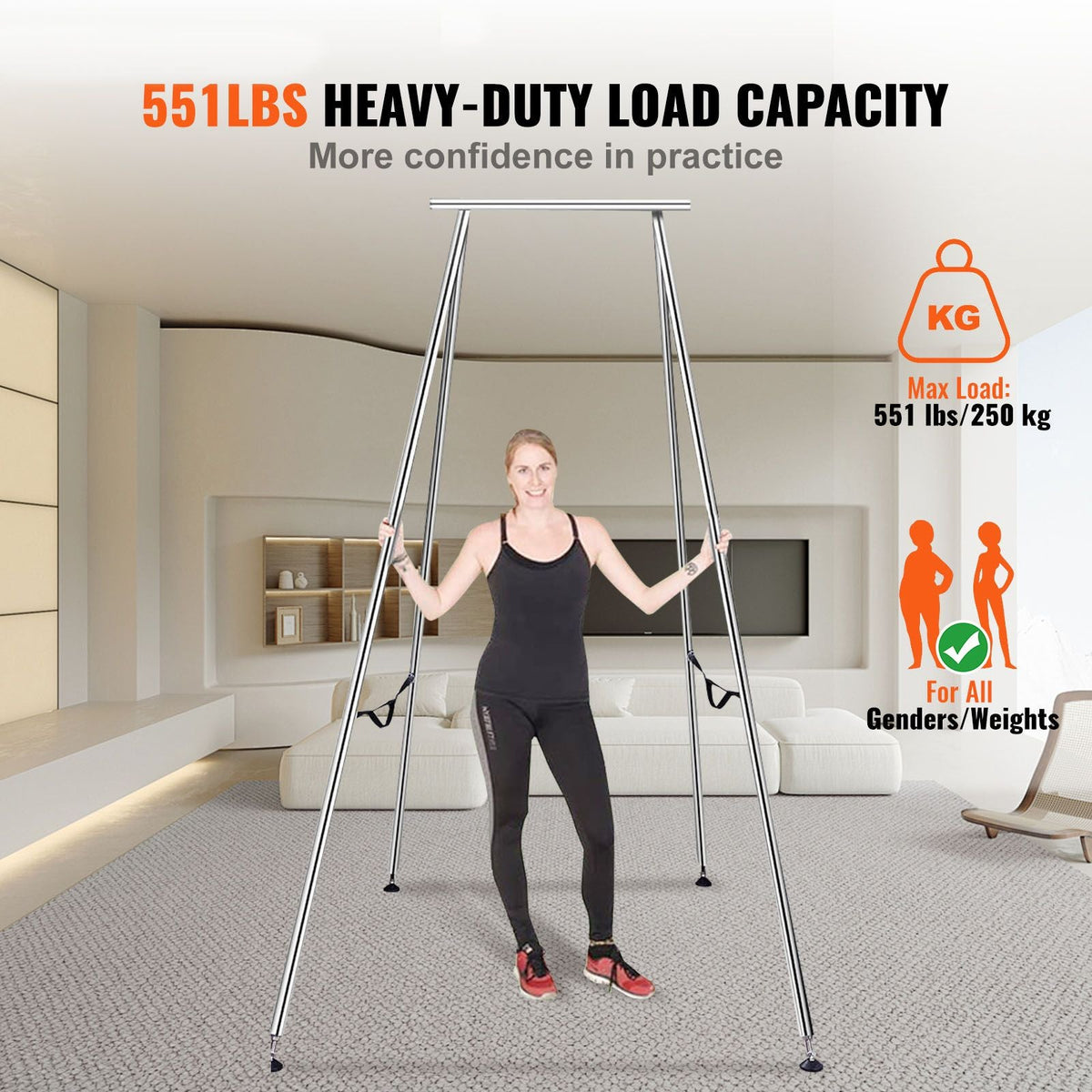 Aerial Yoga Frame, 9.67 ft Height Yoga Swing Stand, Max 551.15 lbs Load Chrome-Plated Steel Pipe Inversion Yoga Swing Stand Yoga Rig Yoga Sling Inversion Equipment for Indoor Outdoor Aerial Yoga