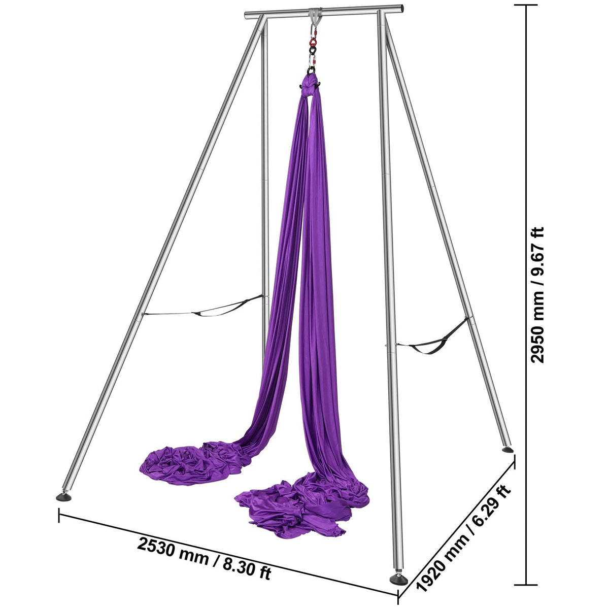 Aerial Yoga Frame & Yoga Hammock, 9.67 ft Height Professional Yoga Swing Stand Comes with 13.1 Yards Aerial Hammock, Max 551.15 lbs Load Capacity Yoga Rig for Indoor Outdoor Aerial Yoga, Purple