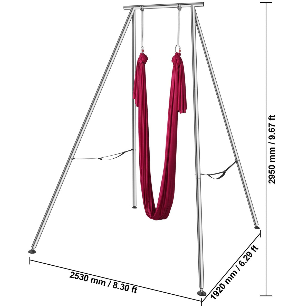 Aerial Yoga Frame & Yoga Hammock, 9.67 ft Height Professional Yoga Swing Stand Comes with 6.6 Yards Aerial Hammock, Max 551.15 lbs Load Capacity, Yoga Rig for Indoor Outdoor Aerial Yoga, Red