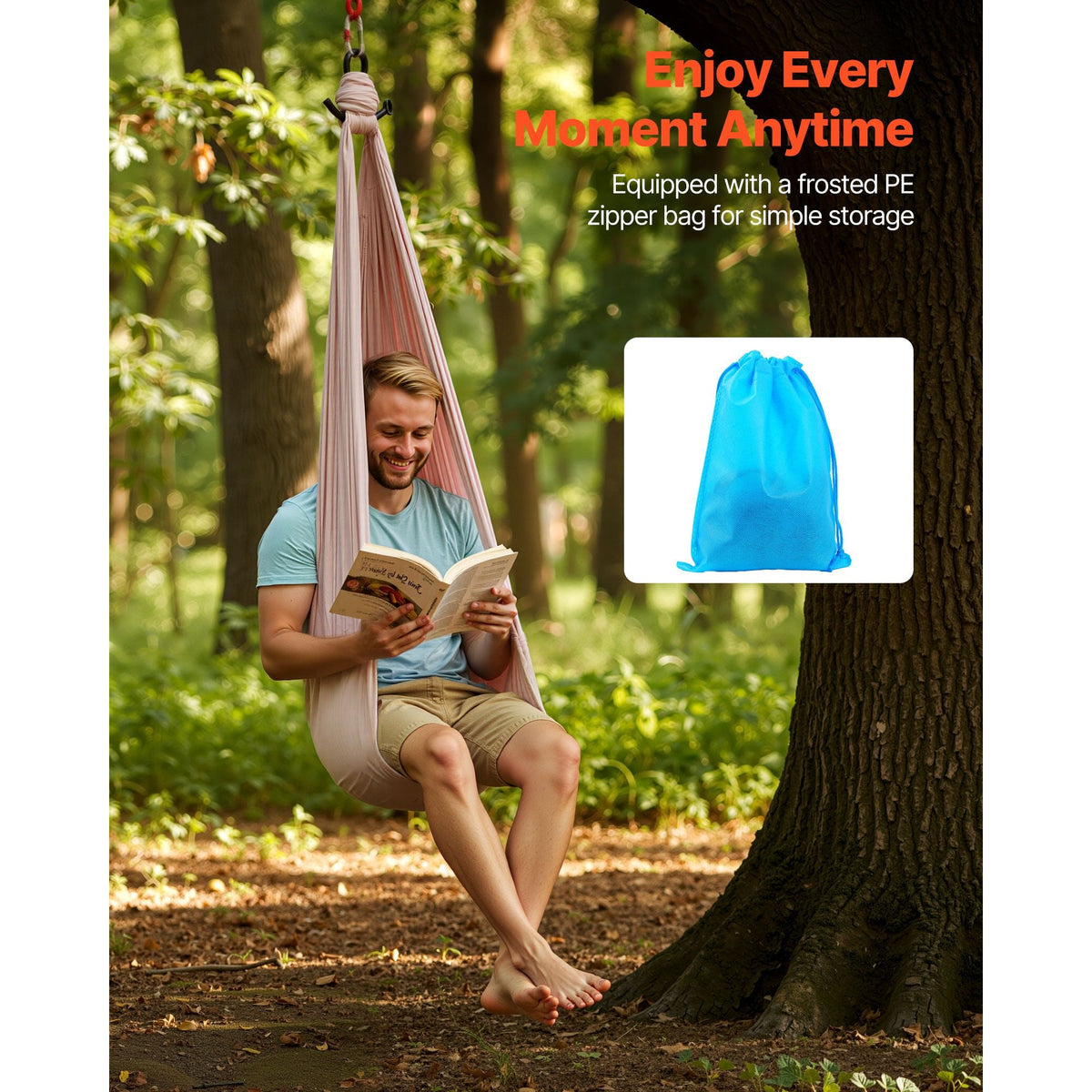 Aerial Yoga Hammock, 300 lbs Load Aerial Silk, Yoga Swing with Nylon Fabric, PE Zipper Bag for Parent-Child Interaction, Strengthen Muscles & Improve Practice, Hammock and Swing Combo
