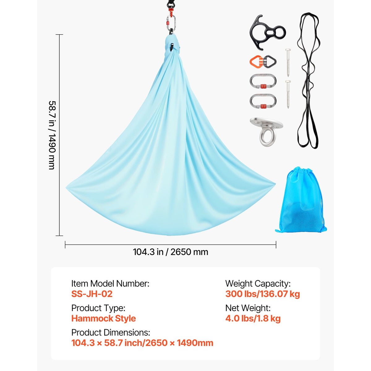 Aerial Yoga Hammock, Maximum 300 lbs Load Aerial Silk, Yoga Swing with Nylon Fabric, Daisy Rope, PE Zipper Bag, Gymnastics Swings Suitable for Men and Women, Dual-Function Hammock & Swing