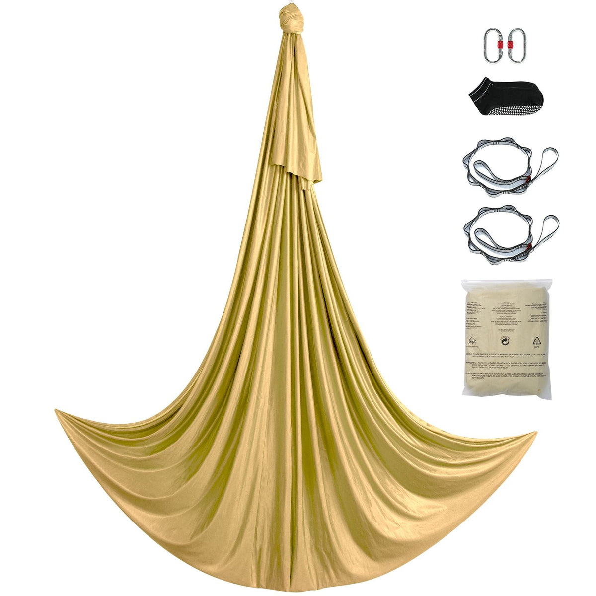Aerial Yoga Hammock & Swing, 4.4 Yards, Aerial Yoga Starter Kit with 100gsm Nylon Fabric, Full Rigging Hardware & Easy Set-up Guide, Antigravity Flying for All Levels Fitness Bodybuilding, Gold