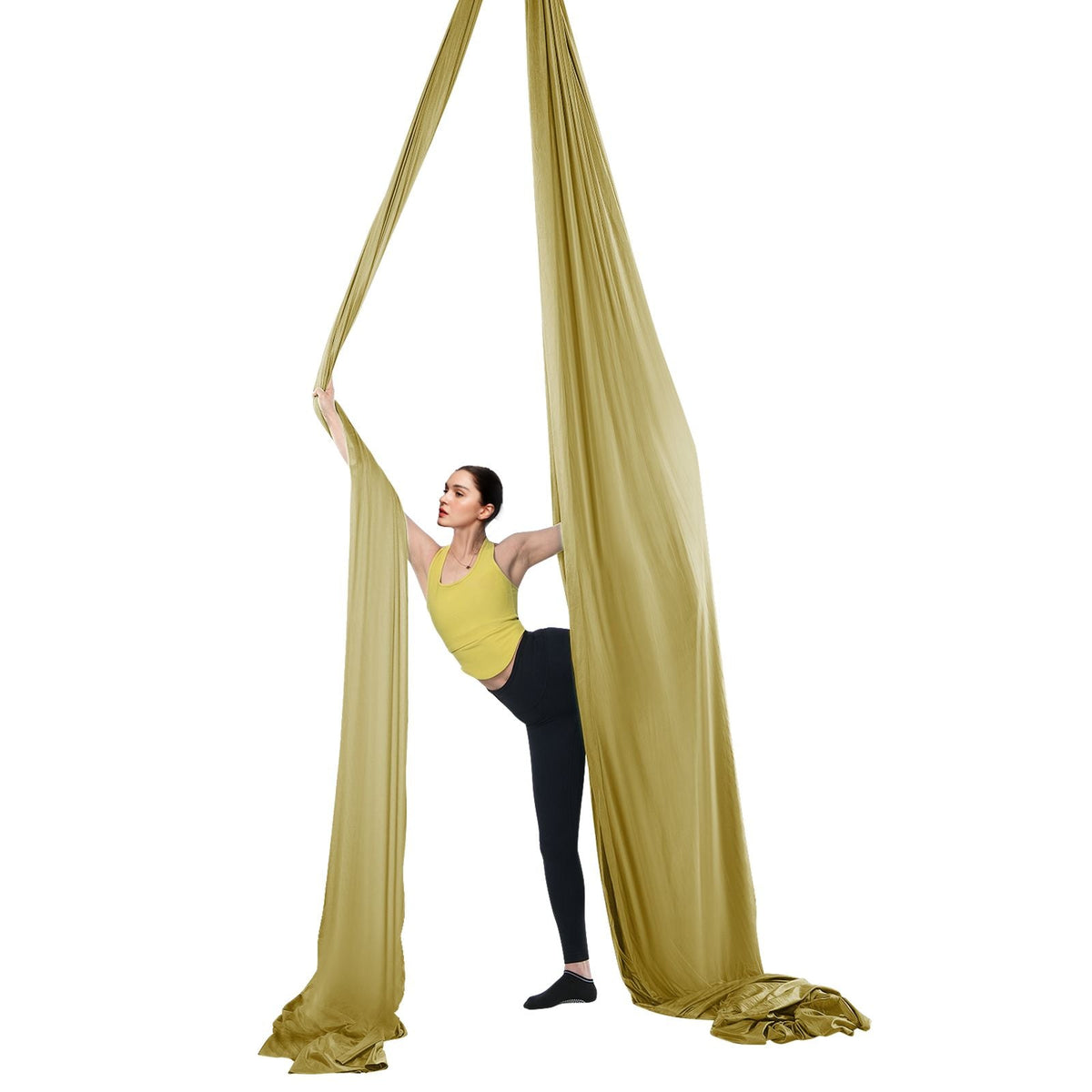 Aerial Yoga Hammock & Swing, 4.4 Yards, Aerial Yoga Starter Kit with 100gsm Nylon Fabric, Full Rigging Hardware & Easy Set-up Guide, Antigravity Flying for All Levels Fitness Bodybuilding, Gold