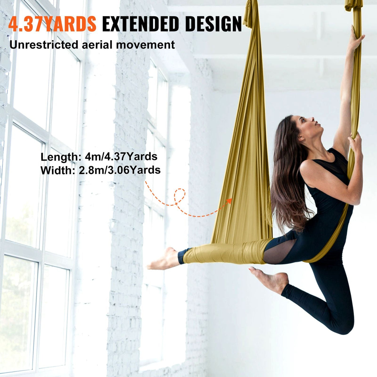 Aerial Yoga Hammock & Swing, 4.4 Yards, Aerial Yoga Starter Kit with 100gsm Nylon Fabric, Full Rigging Hardware & Easy Set-up Guide, Antigravity Flying for All Levels Fitness Bodybuilding, Gold