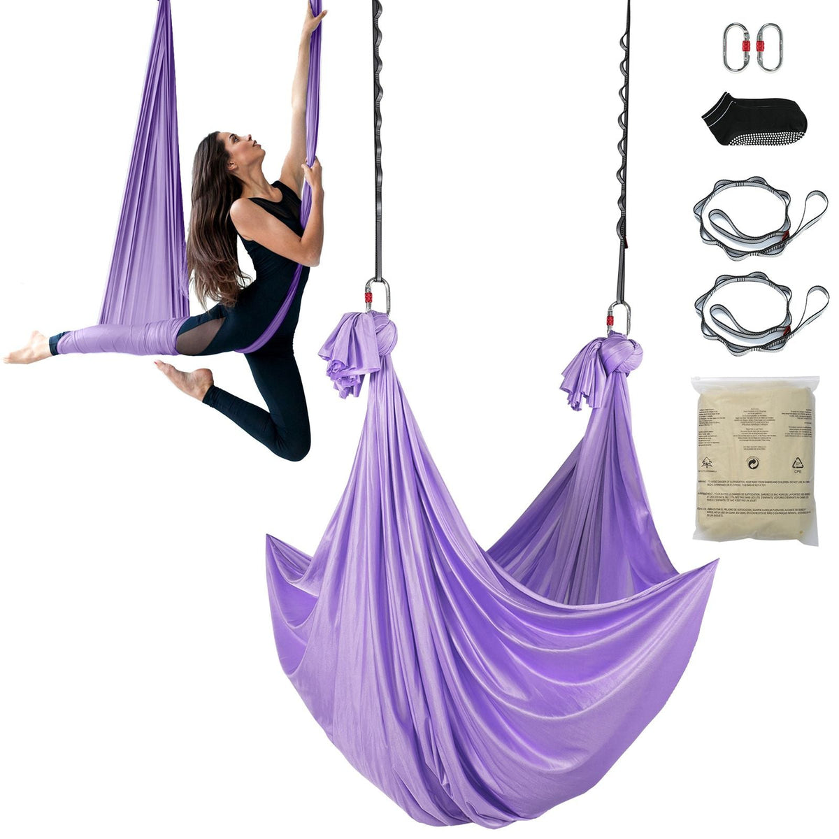 Aerial Yoga Hammock & Swing, 4.4 Yards, Yoga Starter Kit with 100gsm Nylon Fabric, Full Rigging Hardware and Easy Set-up Guide, Antigravity Flying for All Levels Fitness Bodybuilding, Purple