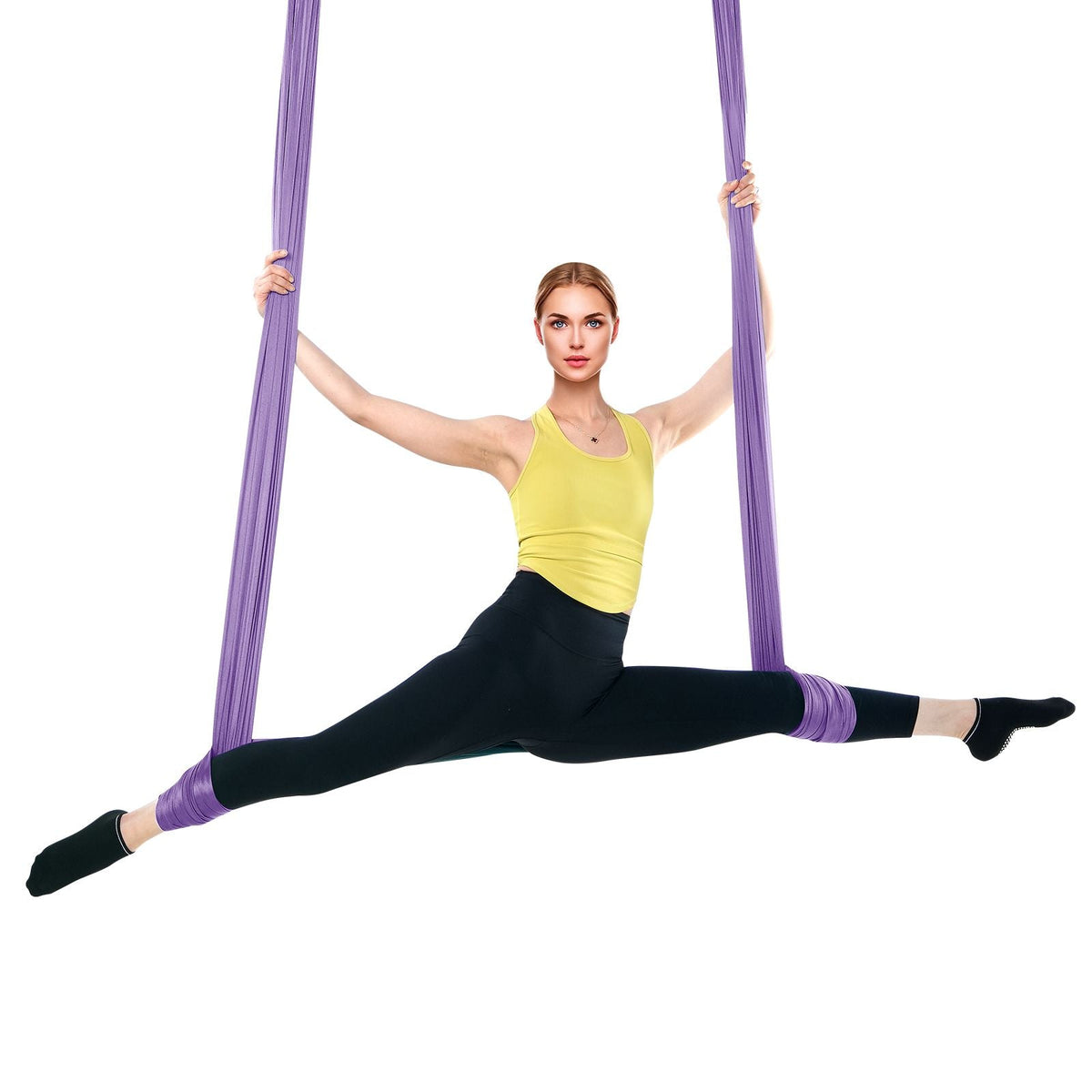 Aerial Yoga Hammock & Swing, 4.4 Yards, Yoga Starter Kit with 100gsm Nylon Fabric, Full Rigging Hardware and Easy Set-up Guide, Antigravity Flying for All Levels Fitness Bodybuilding, Purple
