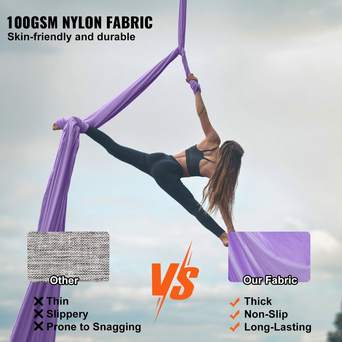 Aerial Yoga Hammock & Swing, 4.4 Yards, Yoga Starter Kit with 100gsm Nylon Fabric, Full Rigging Hardware and Easy Set-up Guide, Antigravity Flying for All Levels Fitness Bodybuilding, Purple
