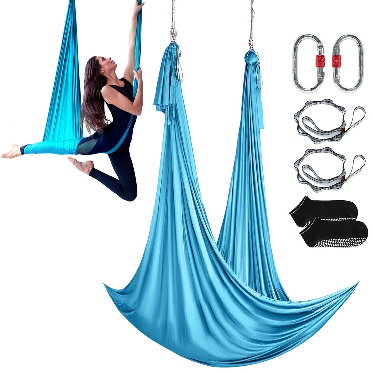 Aerial Yoga Hammock & Swing, 5.5 Yards, Aerial Yoga Starter Kit with 100gsm Nylon Fabric, Full Rigging Hardware & Easy Set-up Guide, Antigravity Flying for All Levels Fitness Bodybuilding, Blue