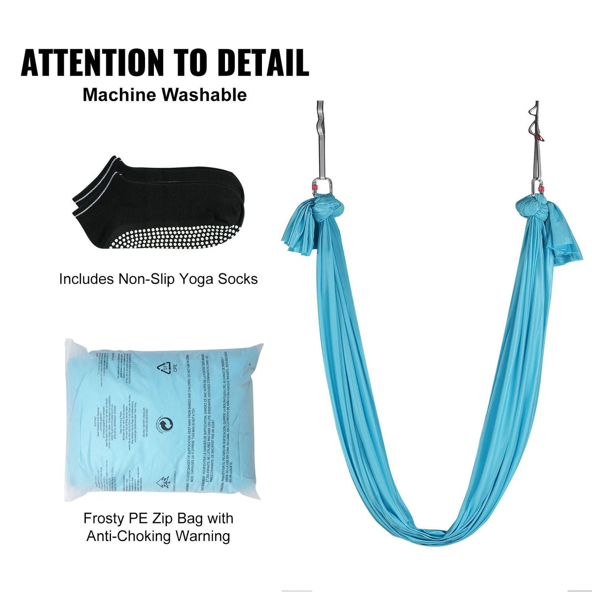 Aerial Yoga Hammock & Swing, 5.5 Yards, Aerial Yoga Starter Kit with 100gsm Nylon Fabric, Full Rigging Hardware & Easy Set-up Guide, Antigravity Flying for All Levels Fitness Bodybuilding, Blue