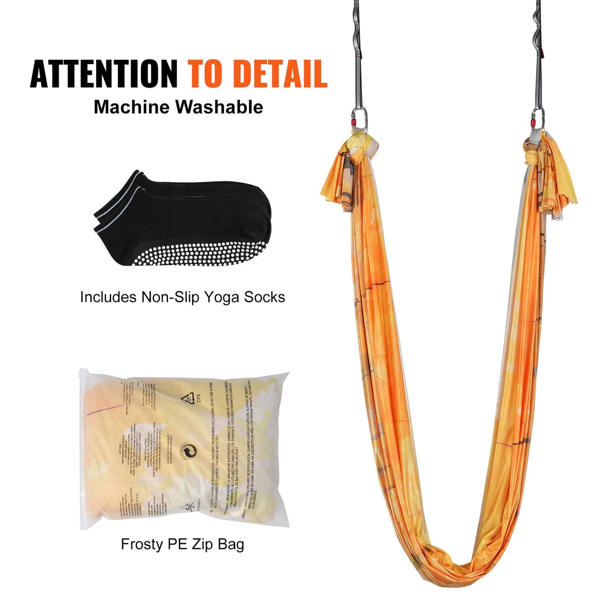 Aerial Yoga Hammock & Swing, 5.5 Yards, Aerial Yoga Starter Kit with 100gsm Nylon Fabric, Full Rigging Hardware & Easy Set-up Guide, Antigravity Flying for All Levels Fitness Bodybuilding, Gold