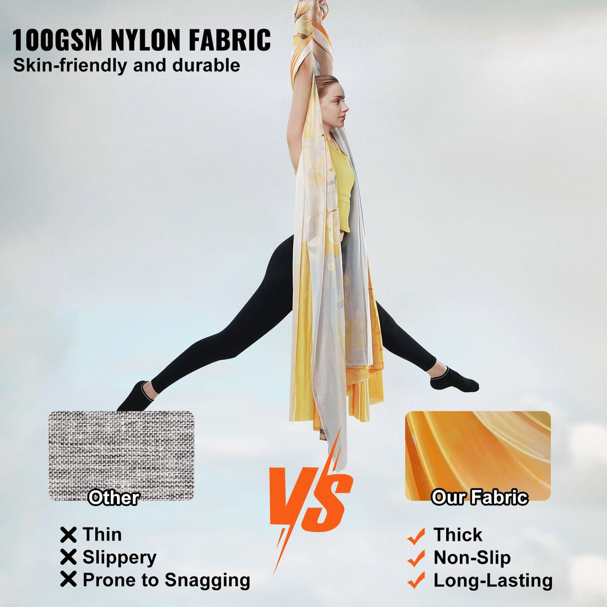Aerial Yoga Hammock & Swing, 5.5 Yards, Aerial Yoga Starter Kit with 100gsm Nylon Fabric, Full Rigging Hardware & Easy Set-up Guide, Antigravity Flying for All Levels Fitness Bodybuilding, Gold