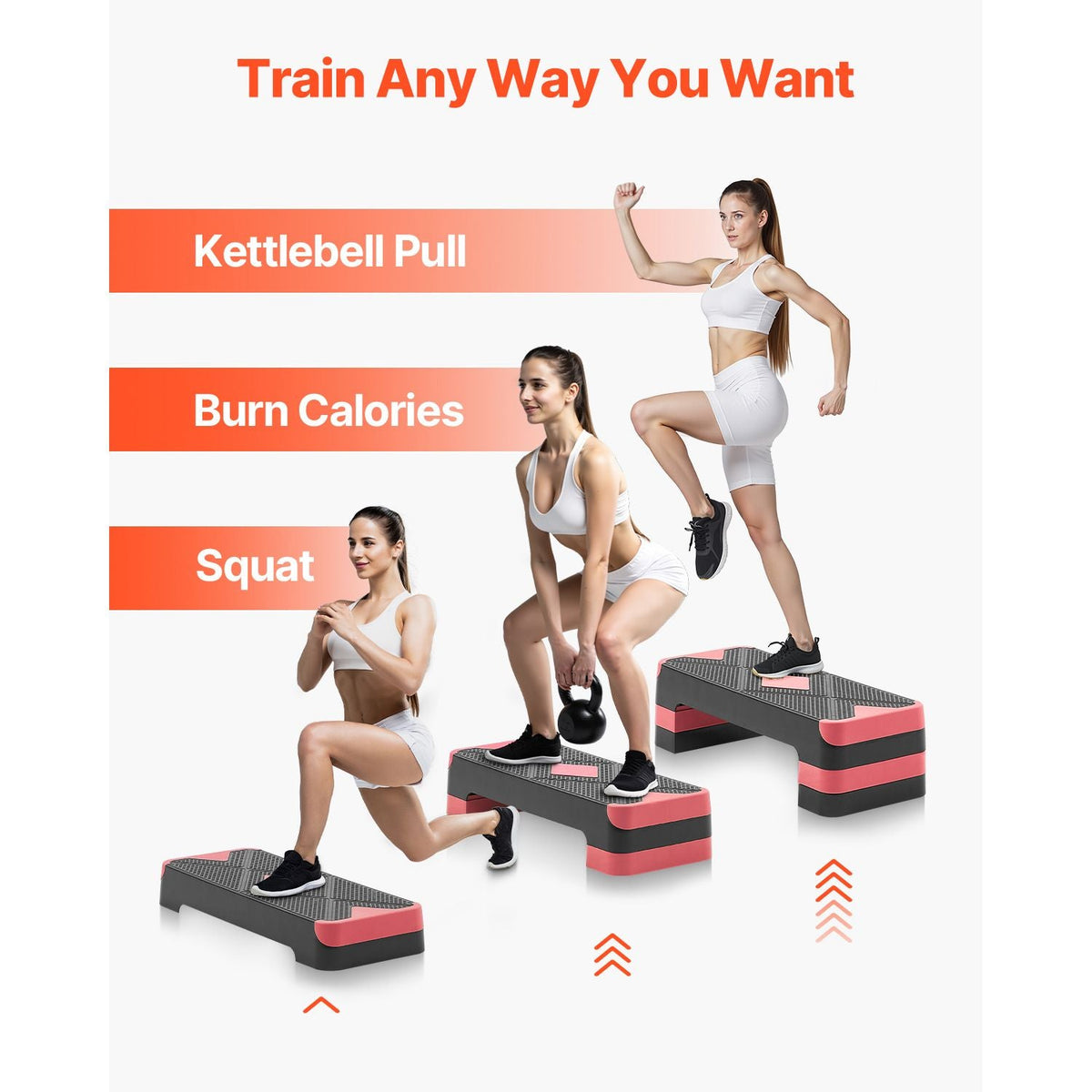 Aerobic Exercise Step Platform, 28-Inch Workout Aerobic Stepper, Height Adjustable Fitness Training Step Deck Trainer with 4 Risers, Non-Slip Surface Bench for Home Gym Cardio Strength, Red