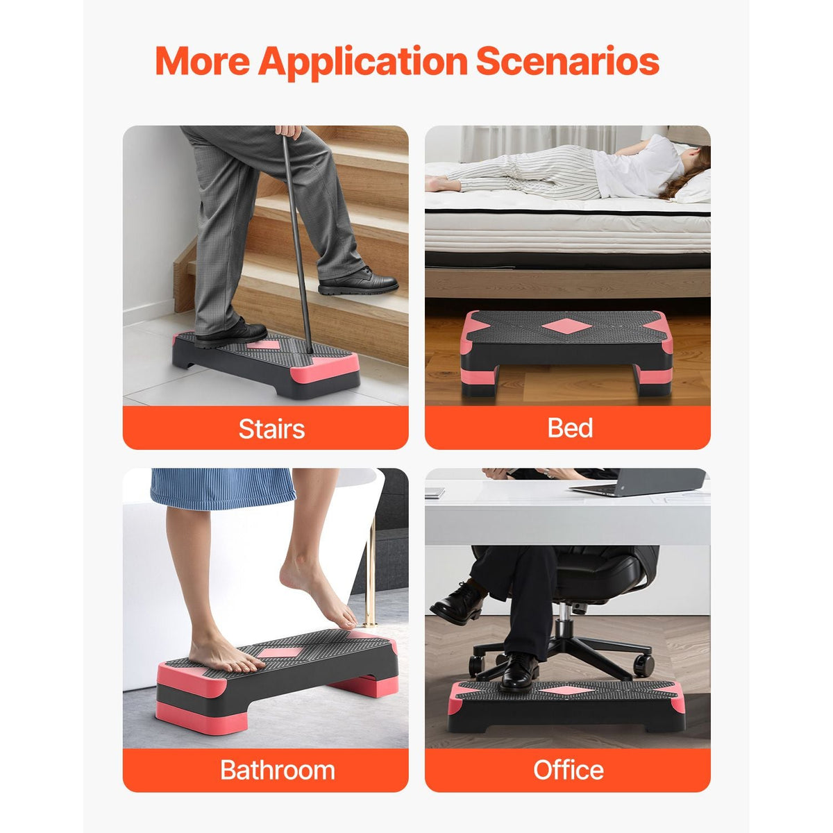 Aerobic Exercise Step Platform, 28-Inch Workout Aerobic Stepper, Height Adjustable Fitness Training Step Deck Trainer with 4 Risers, Non-Slip Surface Bench for Home Gym Cardio Strength, Red