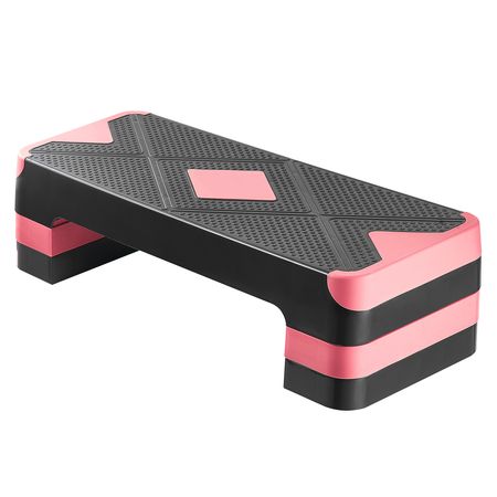 Aerobic Exercise Step Platform, 28-Inch Workout Aerobic Stepper, Height Adjustable Fitness Training Step Deck Trainer with 4 Risers, Non-Slip Surface Bench for Home Gym Cardio Strength, Red