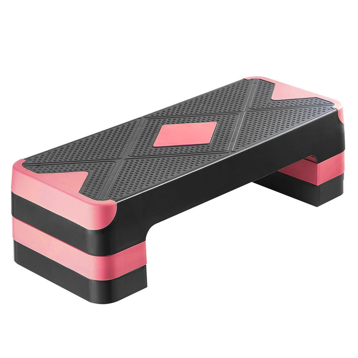 Aerobic Exercise Step Platform, 28-Inch Workout Aerobic Stepper, Height Adjustable Fitness Training Step Deck Trainer with 4 Risers, Non-Slip Surface Bench for Home Gym Cardio Strength, Red
