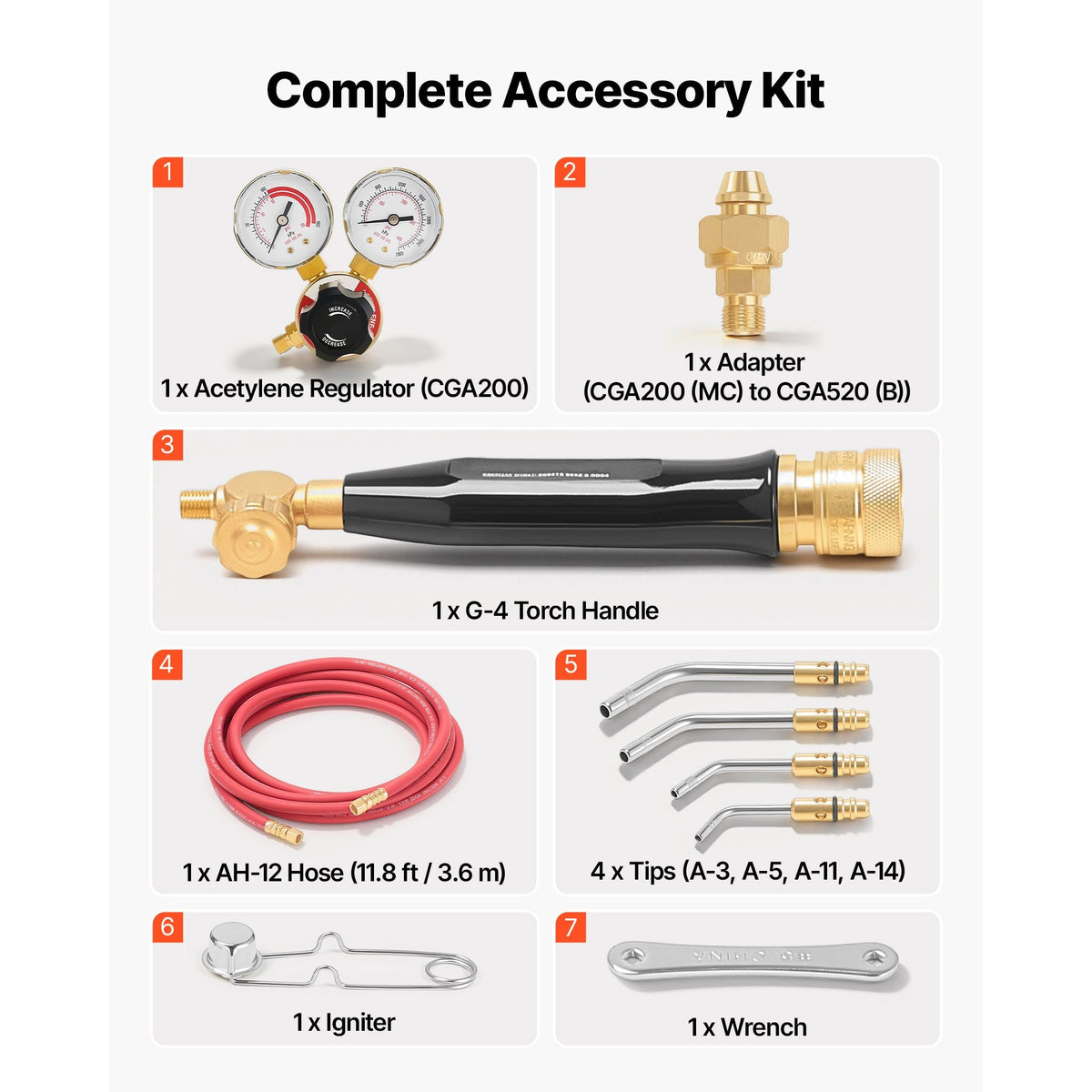 Air Acetylene Torch Kit, Acetylene Gas Welding Tool with 11.8FT Rubber Hose, 4 Welding Tips & CGA200 Regulator, Swirl Frame Gas Brazing Torch Kit for Home DIY and Industrial Metalworking