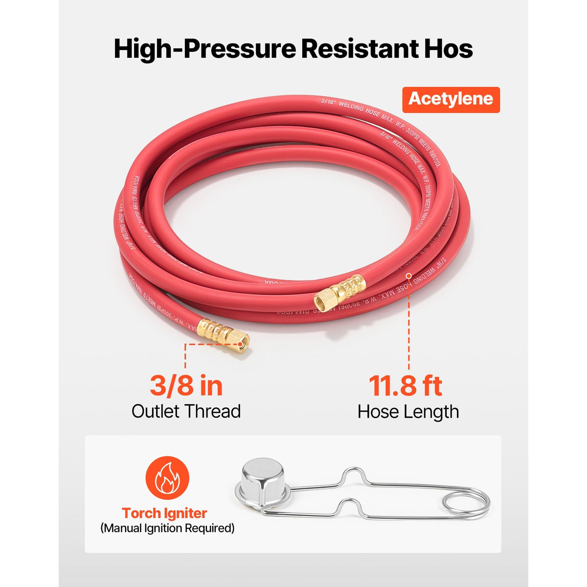 Air Acetylene Torch Kit, Acetylene Gas Welding Tool with 11.8FT Rubber Hose, 4 Welding Tips & CGA200 Regulator, Swirl Frame Gas Brazing Torch Kit for Home DIY and Industrial Metalworking