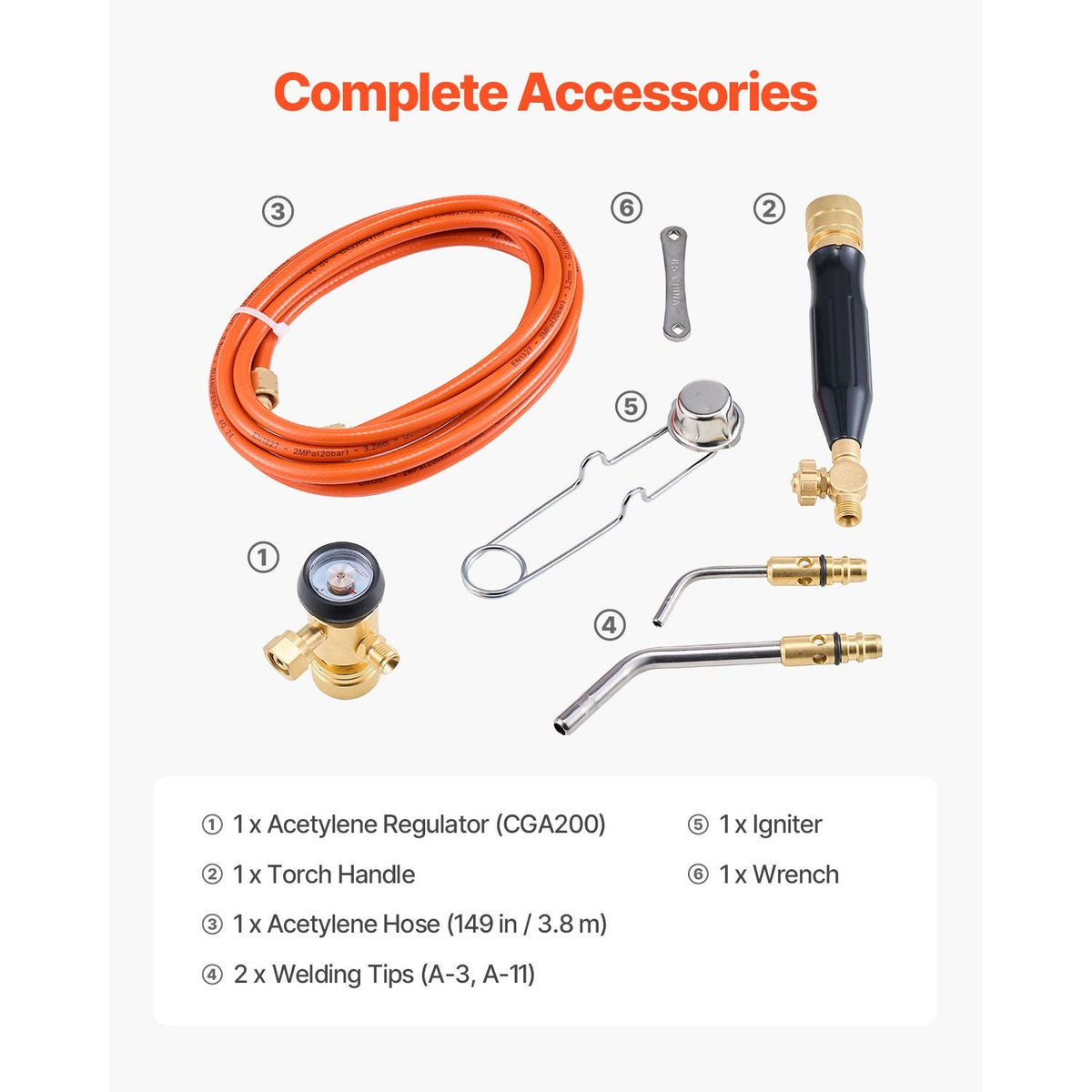Air Acetylene Torch Kit, Acetylene Gas Welding Tool with 149'' Hose, 2 Welding Tips, CGA200 Regulator & Torch Handle, Gas Brazing Welder for Home DIY Industrial Sites (without Gas Cylinder)