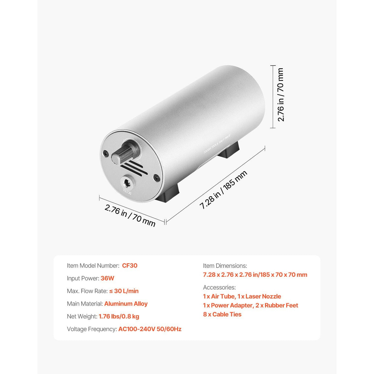 Air Assist, Adjustable 30 L/min Airflow, Air Assist Pump Kit for Laser Cutter and Engraver, Clear Smoke and Dust, Reduce Surface Temperature, Shield Laser Lens, for Laser Engraver ≥ 20W