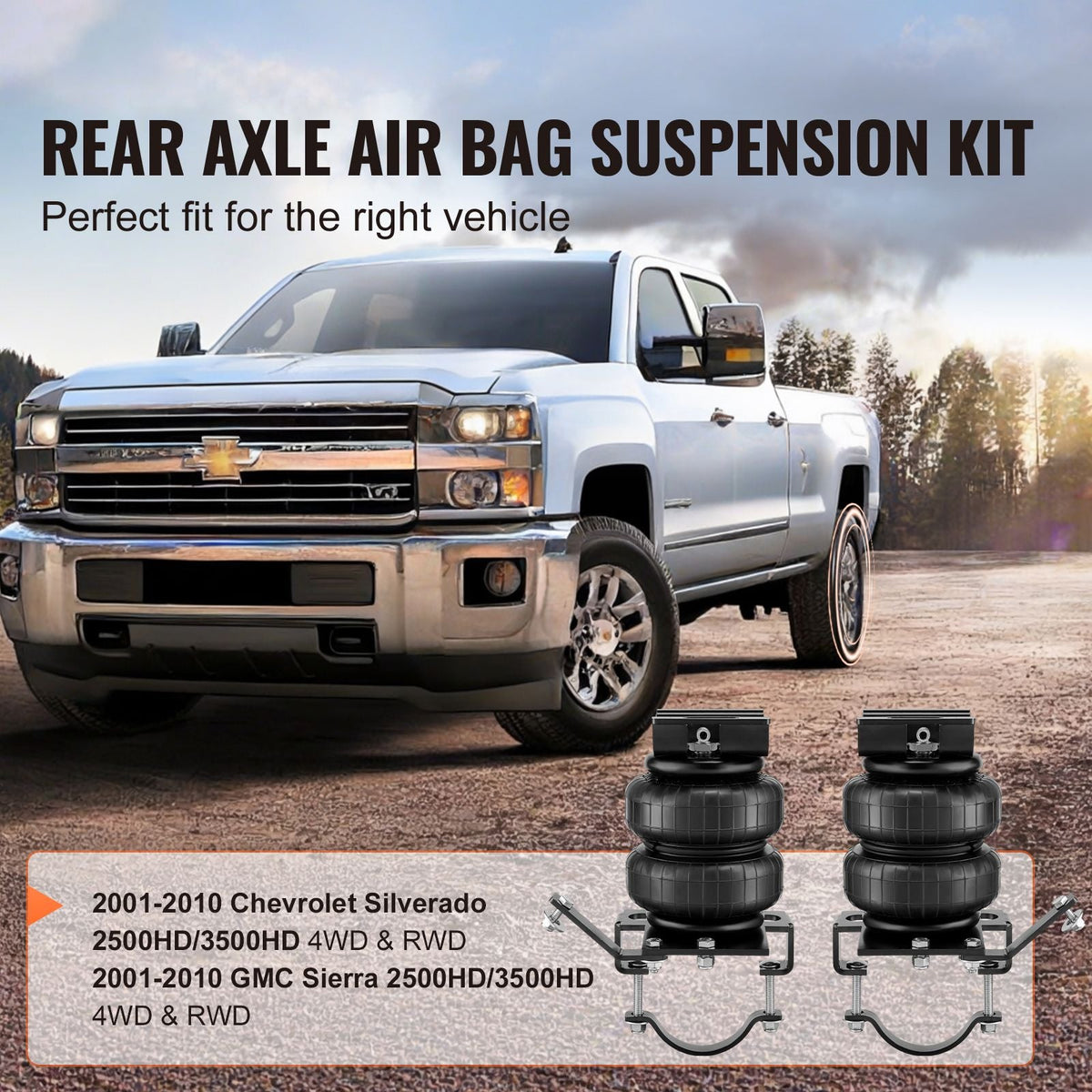 Air Bag Suspension Kit, Air Springs Suspension Bag Kit Compatible with 2001-2010 Chevrolet Silverado 2500/3500HD and GMC Sierra 2500/3500HD 4WD RWD, 5000 lbs Loading, 5 to 100 PSI
