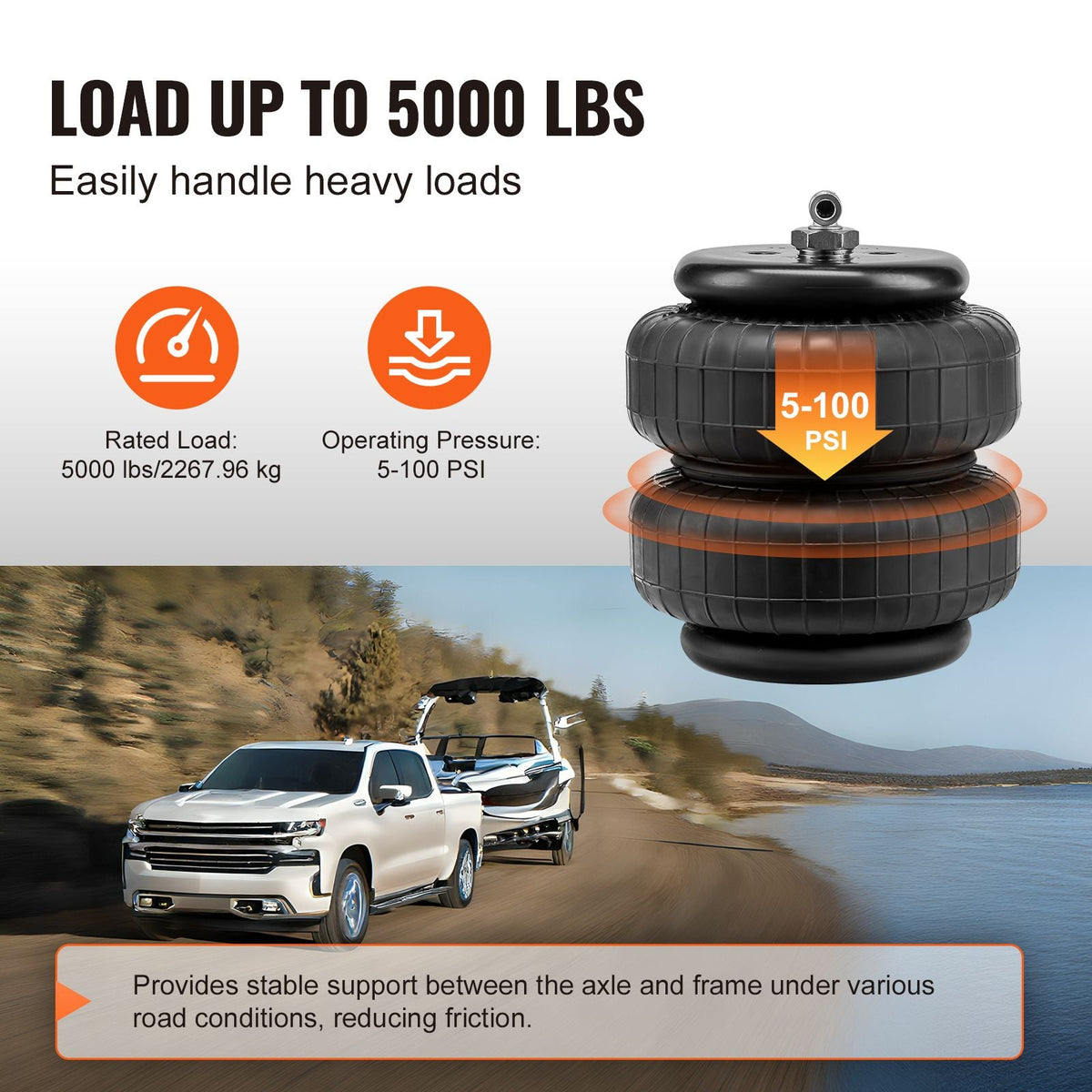 Air Bag Suspension Kit, Air Springs Suspension Bag Kit Compatible with 2001-2010 Chevrolet Silverado 2500/3500HD and GMC Sierra 2500/3500HD 4WD RWD, 5000 lbs Loading, 5 to 100 PSI