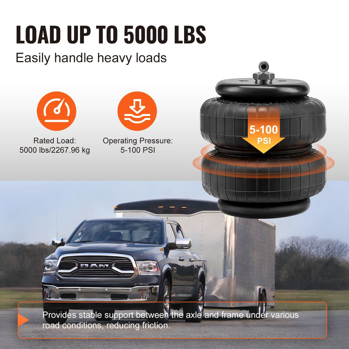 Air Bag Suspension Kit, Air Springs Suspension Bag Kit Compatible with 2003-2013 Dodge Ram 2500 4WD, 2003-2018 Dodge Ram 3500 4WD, 5000 lbs Loading, 5 to 100 PSI