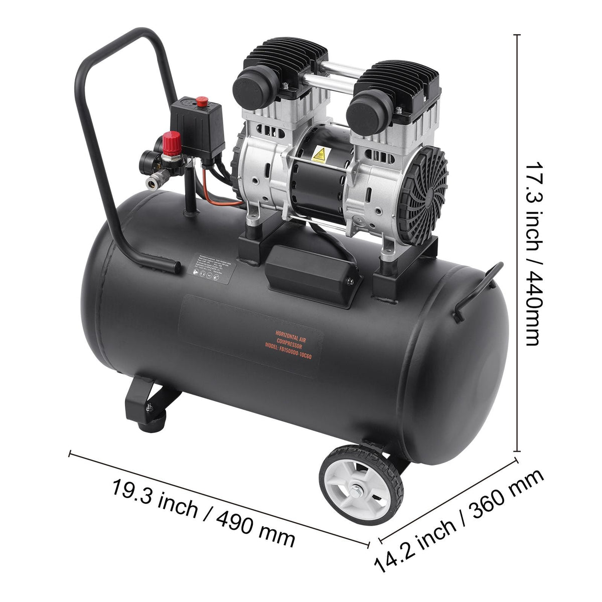 Air Compressor, 15 Gallon Steel Tank, 2HP 5.3 CFM@90 PSI Oil Free Air Compressor & Max. 125PSI Pressure, 78dB Ultra Quiet Portable Compressor, for Auto Repair, Tire Inflation, Spray Painting
