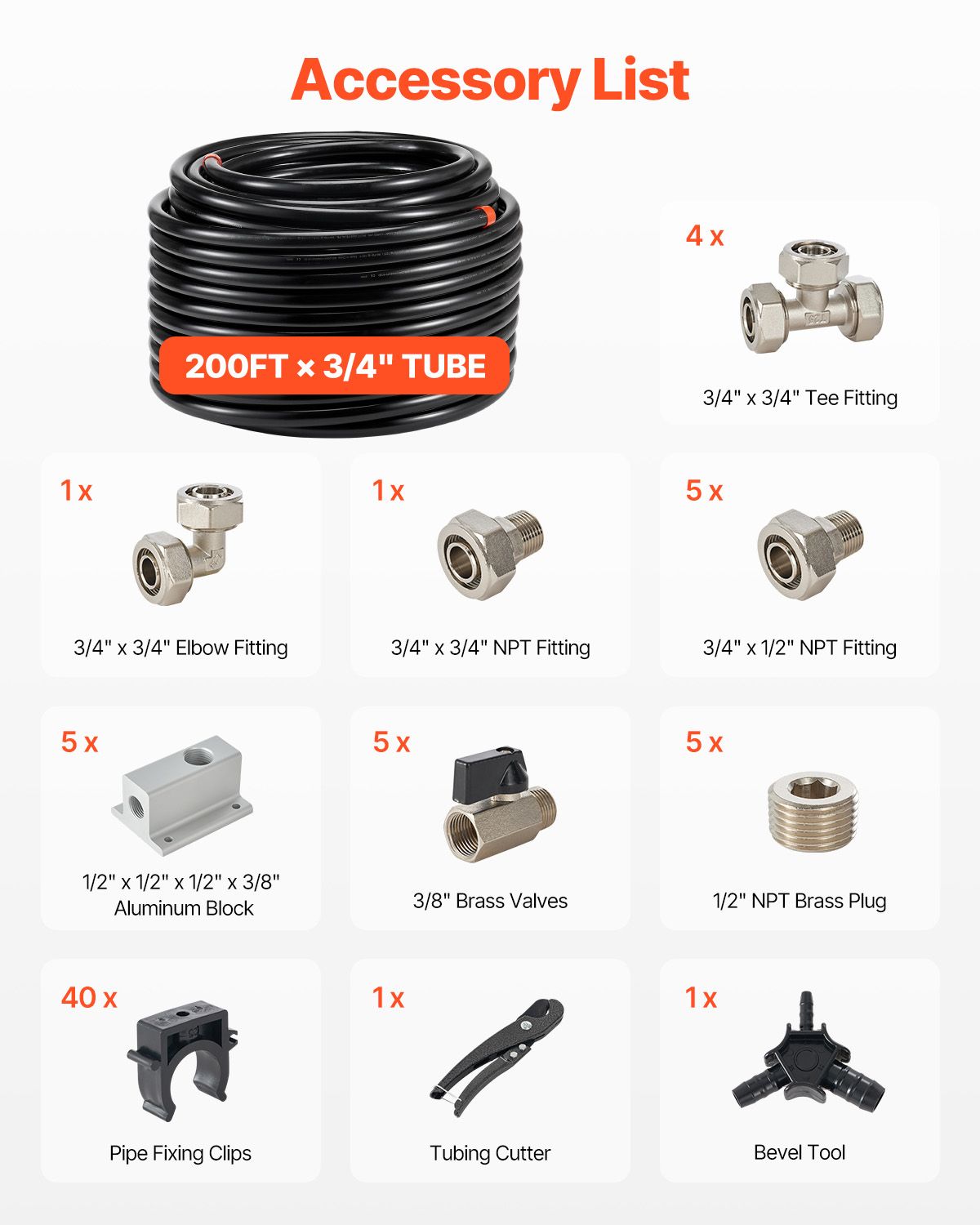 Air Compressor Line Kit, 200FT x 3/4", HDPE-Aluminum Compressed Air Piping System, Leak-Proof & Easy-to-Install, Compressed Air Line Tubing Kit for Garages Workshops, Black