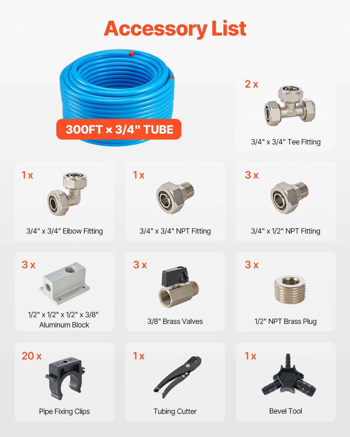 Air Compressor Line Kit, 300FT x 3/4", HDPE-Aluminum Compressed Air Piping System, Leak-Proof, Pressure-Resistant & Easy-to-Install, Compressed Air Line Tubing Kit for Garages Workshops, Blue