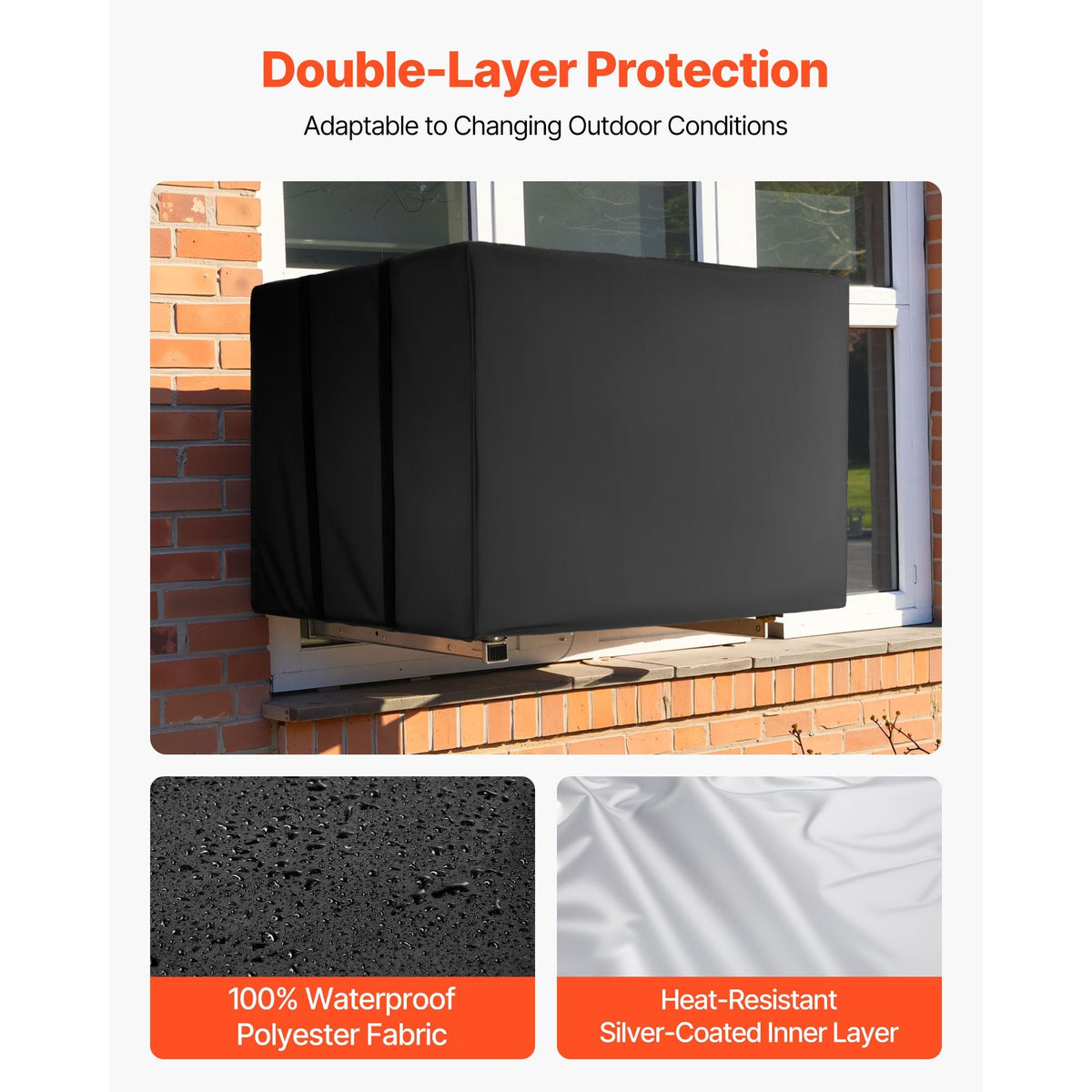 Air Conditioner Cover, 20.87 x 15.75 x 14.96 inch Ac Cover for Air Conditioning Unit, Double-Layer, Waterproof Polyester Fabric, Adjustable Shoulder Strap, Universal Size for Outdoor Outside
