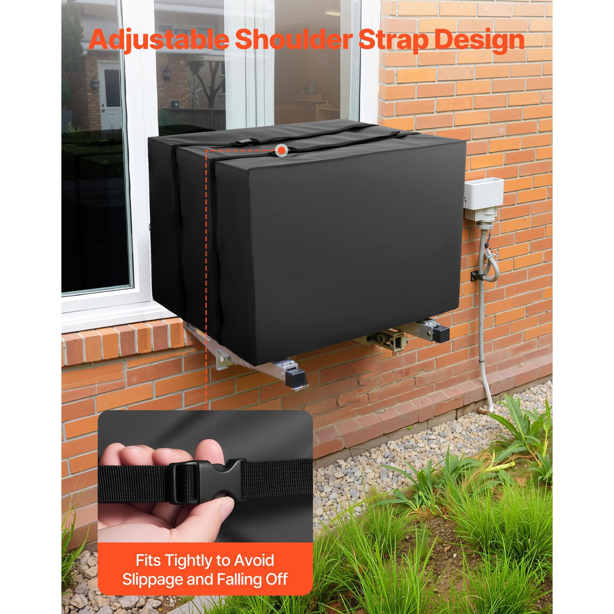 Air Conditioner Cover, 20.87 x 15.75 x 14.96 inch Ac Cover for Air Conditioning Unit, Double-Layer, Waterproof Polyester Fabric, Adjustable Shoulder Strap, Universal Size for Outdoor Outside