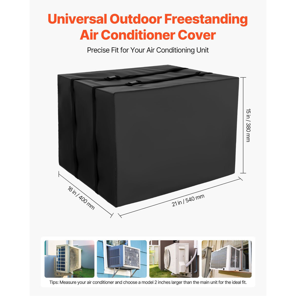 Air Conditioner Cover, 20.87 x 15.75 x 14.96 inch Ac Cover for Air Conditioning Unit, Double-Layer, Waterproof Polyester Fabric, Adjustable Shoulder Strap, Universal Size for Outdoor Outside