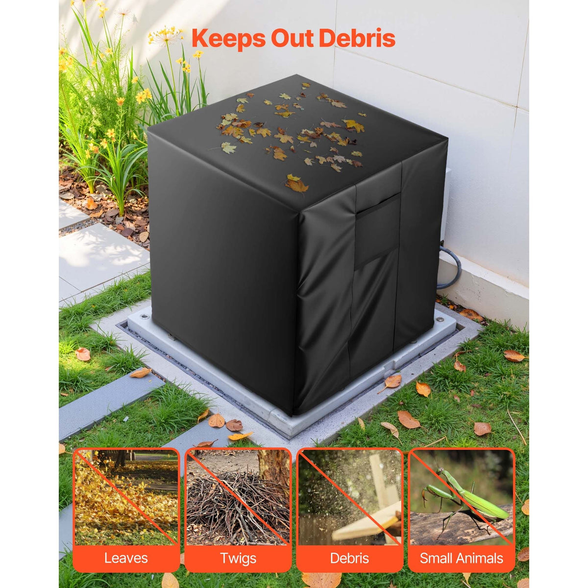 Air Conditioner Cover, 24 x 24 x 30 inch Ac Cover for Air Conditioning Unit, Three-Layer, Waterproof Polyester Fabric, Mesh Ventilation, Universal Defender for Outdoor Outside Ac Unit, Black