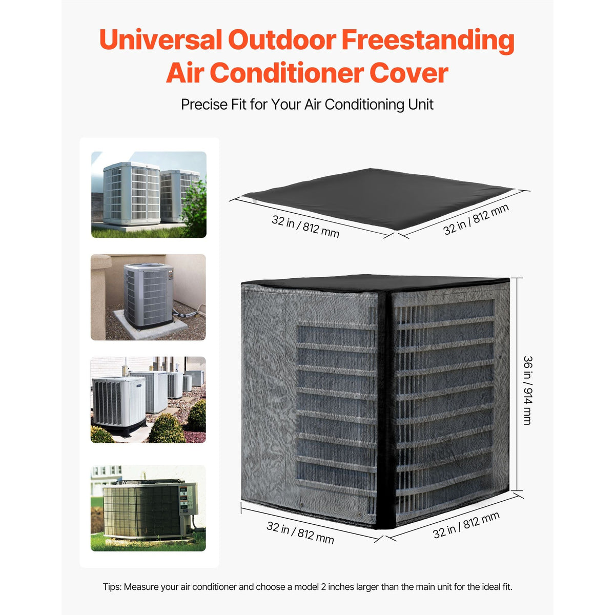 Air Conditioner Cover, 32 x 32 x 36 inch Ac Cover for Air Conditioning Unit, Dual-Layer, Detachable Canopy,Waterproof Polyester, Universal HVAC Protector for Outdoor Outside Ac Unit, Black