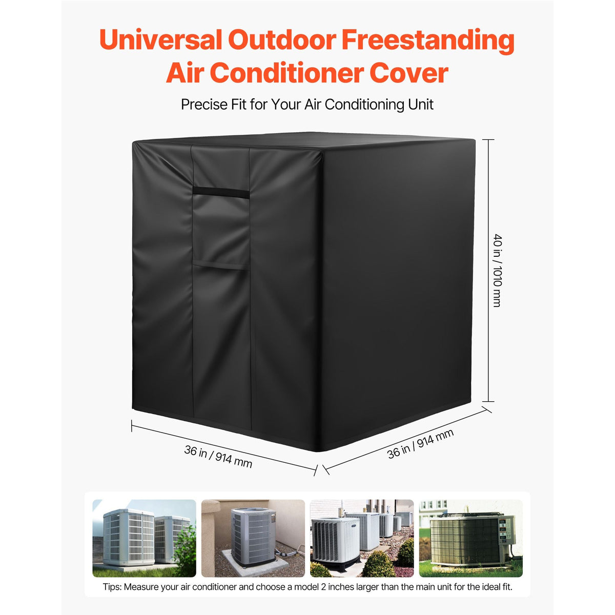 Air Conditioner Cover, 36 x 36 x 40 inch Ac Cover for Air Conditioning Unit, Three-Layer, Waterproof Polyester Fabric, Mesh Ventilation, Universal Defender for Outdoor Outside Ac Unit, Black
