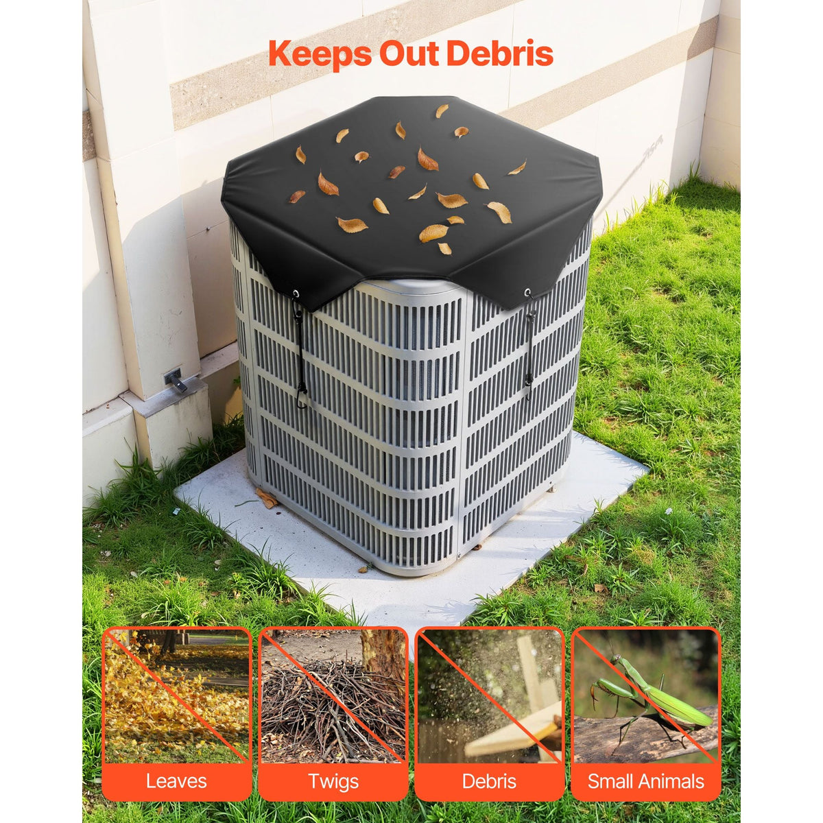 Air Conditioner Cover for Outside Units, 28 x 28 inch Central AC Cover for Air Conditioning Unit, Top Universal Mesh Defender Rainproof Easy Install for Outdoor Outside All Seasons, Black