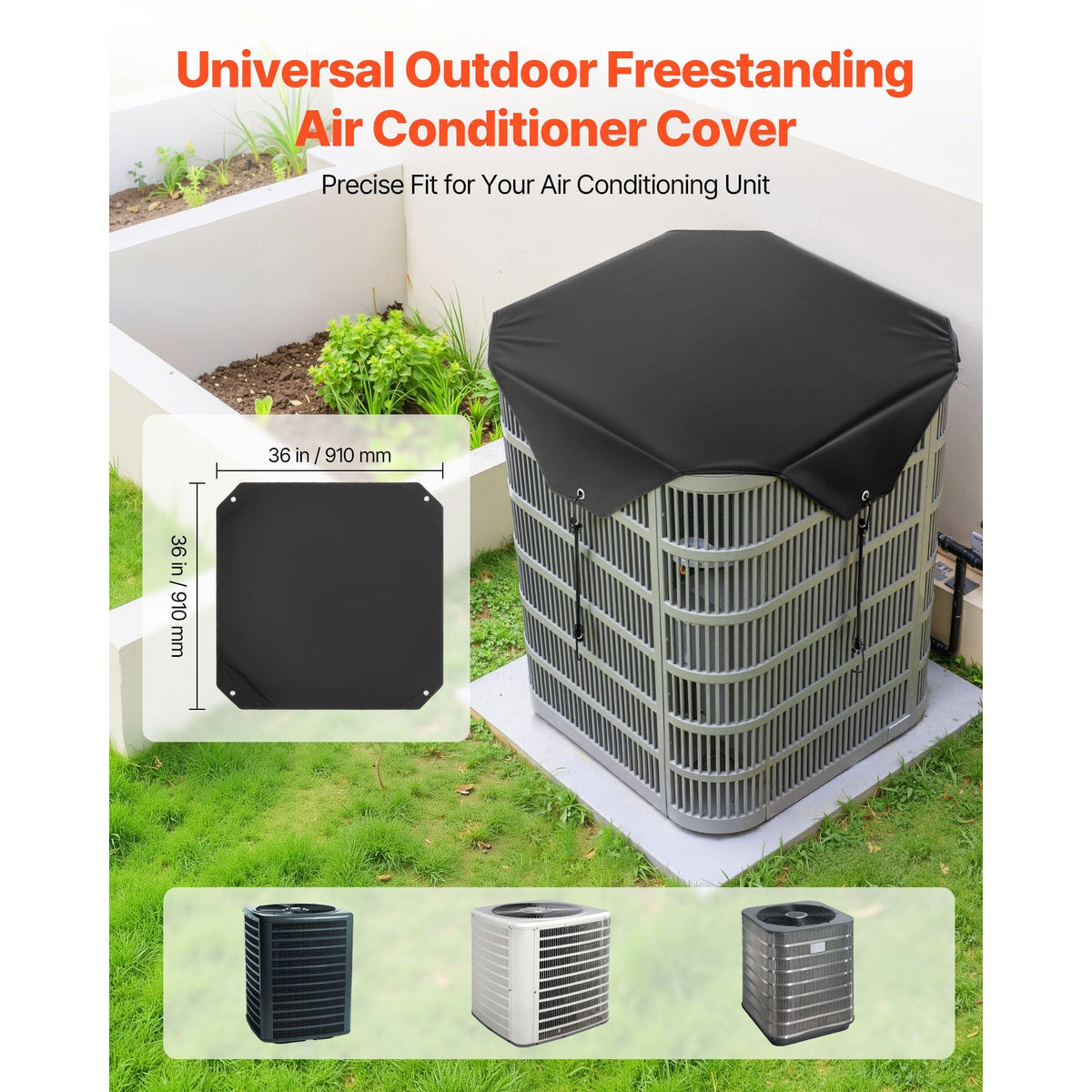 Air Conditioner Cover for Outside Units, 36 x 36 inch Central AC Cover for Air Conditioning Unit, Top Universal Mesh Defender Rainproof Easy Install for Outdoor Outside All Seasons, Black