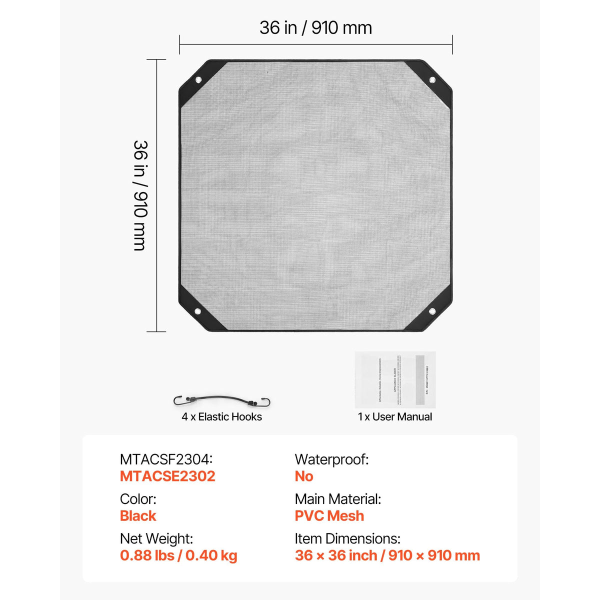 Air Conditioner Cover for Outside Units, 36 x 36 inch Central AC Cover for Air Conditioning Unit, Top Universal Mesh Defender Tear-Resistant Easy Install for Outdoor Outside All Seasons, Black