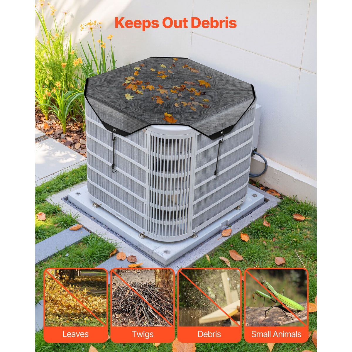 Air Conditioner Cover for Outside Units, 36 x 36 inch Central AC Cover for Air Conditioning Unit, Top Universal Mesh Defender Tear-Resistant Easy Install for Outdoor Outside All Seasons, Black