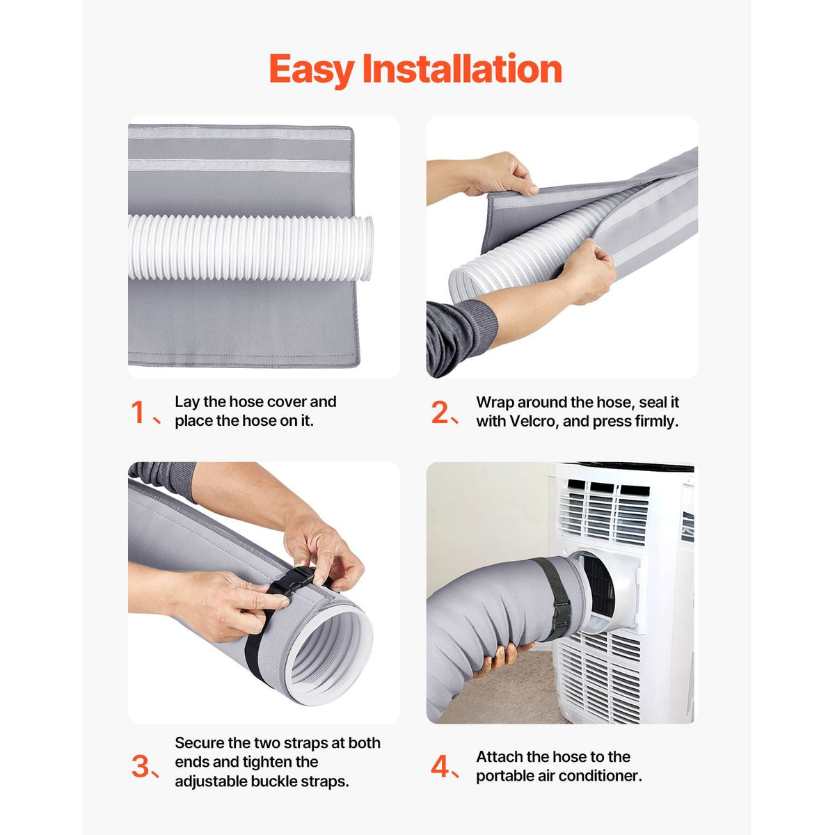 Air Conditioner Hose Cover Wrap, Portable AC Hose Duct Vent Cover Sleeve, Insulation Sleeve for 5 & 5.9" Diameter Exhaust Hoses Tube, Easy Installation with 2 Adjustable Buckle Straps, Gray