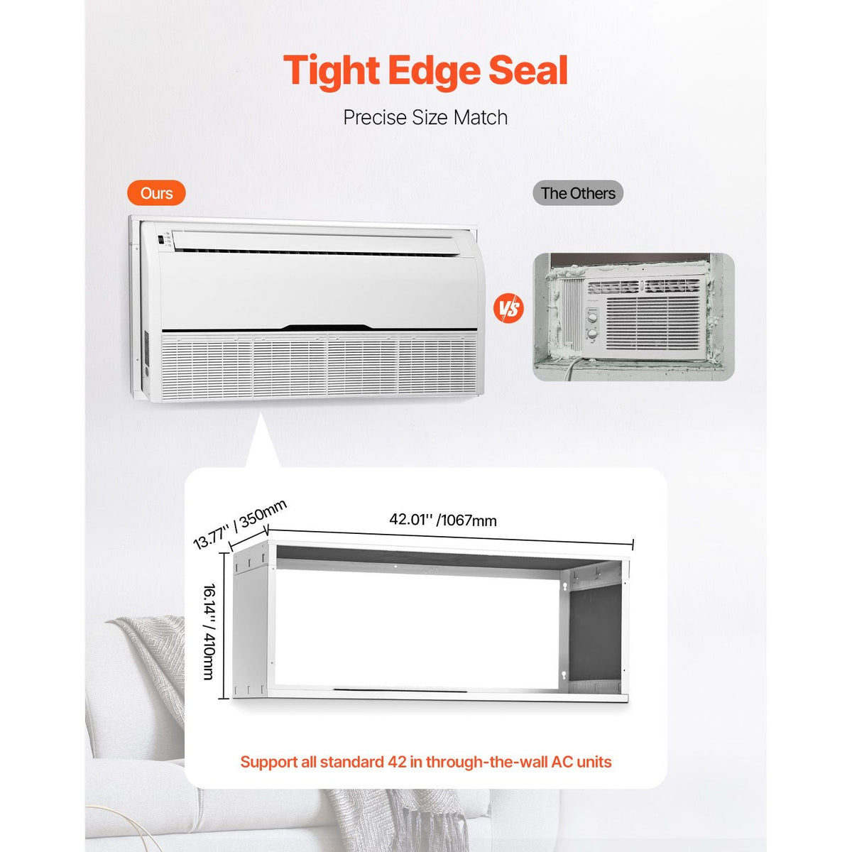 Air Conditioner Wall Sleeve, 42 in Through the Wall Air Conditioner Sleeve, Wall Sleeve, Compatible with Most Brands of Through the Wall AC, Durable and Weather-Resistant Insulation Accessories