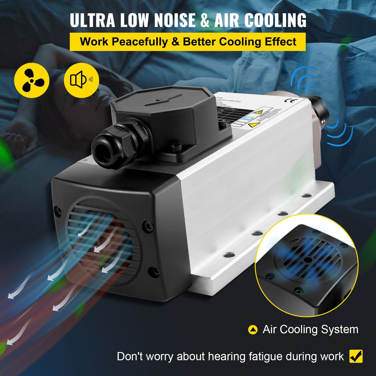Air Cooled Spindle Motor 2.2KW CNC Spindle Motor 220V Square Air Cooled Spindle Motor ER20 Collet 24000 RPM CNC Spindle 6A Spindle Motor 400 Hz for CNC Router Engraving Milling Machine