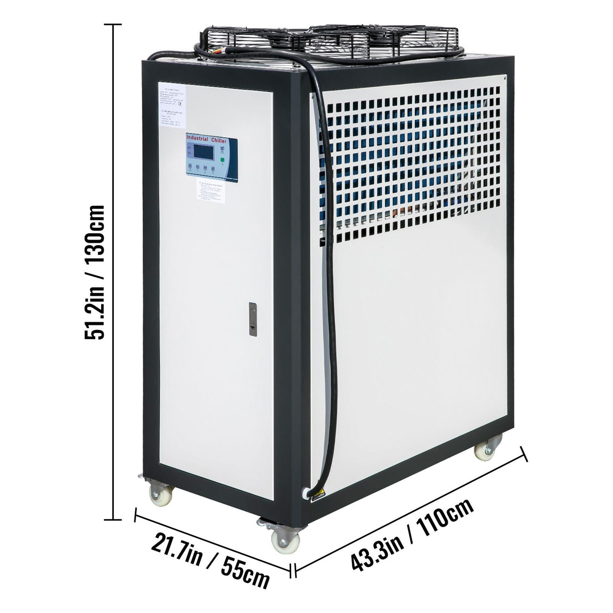 Air Cooled Water Chiller 5 Ton Portable, 5Hp 53L Tank Industrial Chiller, Finned Condenser w/Micro-Computer Control, 15KW Cooling Capacity Stainless Steel Tank Chiller Machine for Cooling Water
