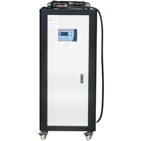 Air Cooled Water Chiller 5 Ton Portable, 5Hp 53L Tank Industrial Chiller, Finned Condenser w/Micro-Computer Control, 15KW Cooling Capacity Stainless Steel Tank Chiller Machine for Cooling Water
