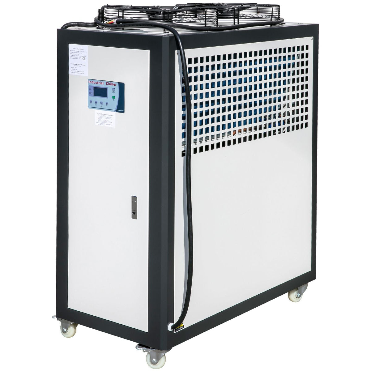 Air Cooled Water Chiller 5 Ton Portable, 5Hp 53L Tank Industrial Chiller, Finned Condenser w/Micro-Computer Control, 15KW Cooling Capacity Stainless Steel Tank Chiller Machine for Cooling Water