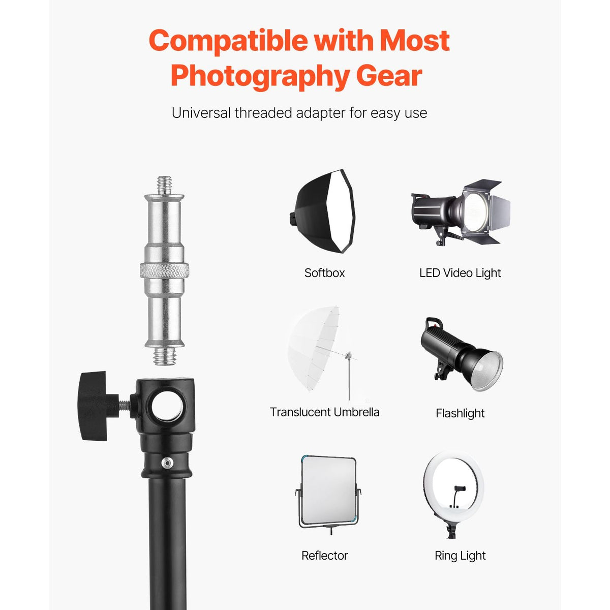 Air Cushioned Aluminum Light Stand, Max Height 12.8 ft/390 cm, Adjustable Photography Stand with Boom Arm, Sandbag, Max Load 5kg, 1/4 in Screw for Softbox, Studio Flash, Umbrella, Ring Light