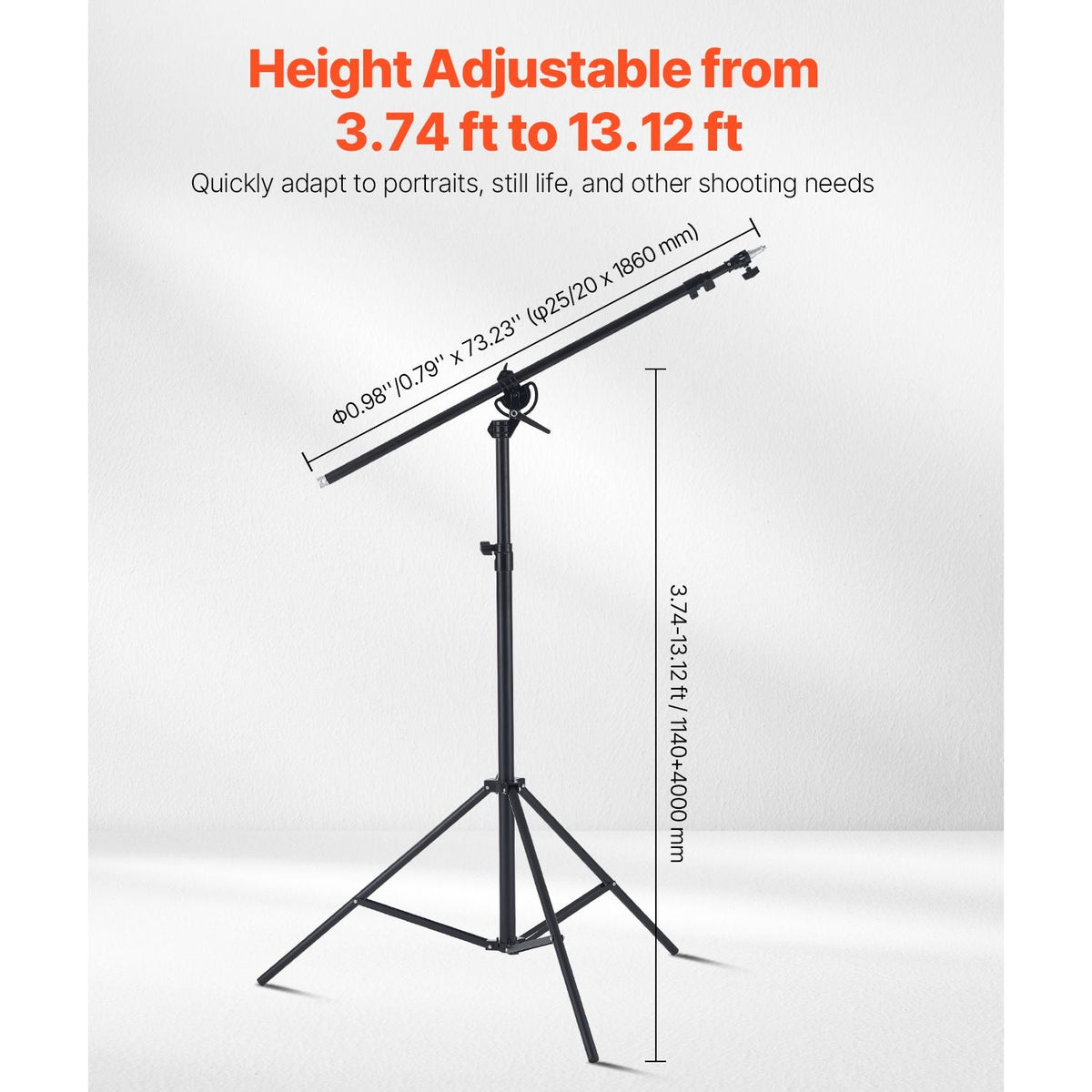 Air Cushioned Aluminum Light Stand, Max Height 12.8 ft/390 cm, Adjustable Photography Stand with Boom Arm, Sandbag, Max Load 5kg, 1/4 in Screw for Softbox, Studio Flash, Umbrella, Ring Light