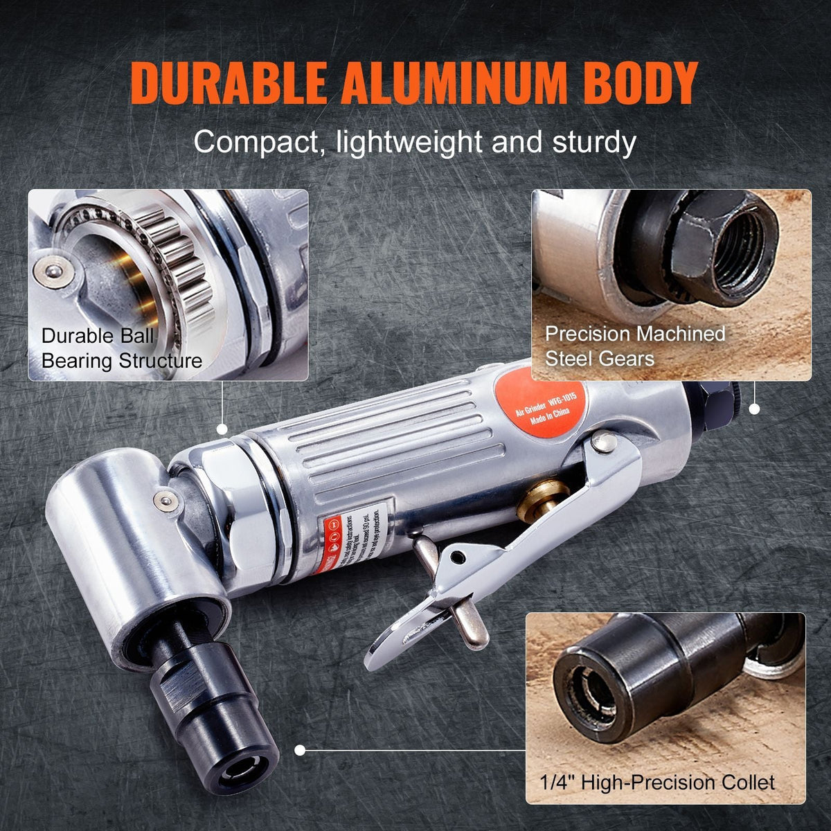 Air Die Grinder Kit, Right Angle Grinder w/ Die Grinder Combo & 10PCS Single Cut Carbide Burr Set, Lightweight, Ball Bearing Construction for Grinding, Deburring, Cutting, Polishing