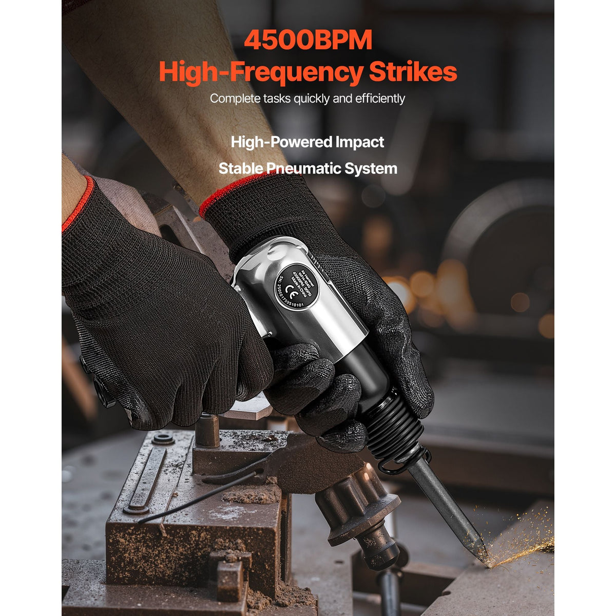 Air Hammer, 4500BPM Pneumatic Hammer with 1.57-inch Stroke & 4PCS Chisels Round Shank, Lightweight & Compact Air Chisel Pneumatic Shovel Tool for Cutting Punching Scraping